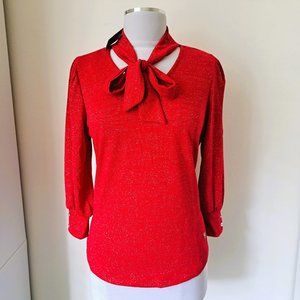 Adrienne Vittadini Top Red  Long Sleeve Tie Neckline Size M NWT